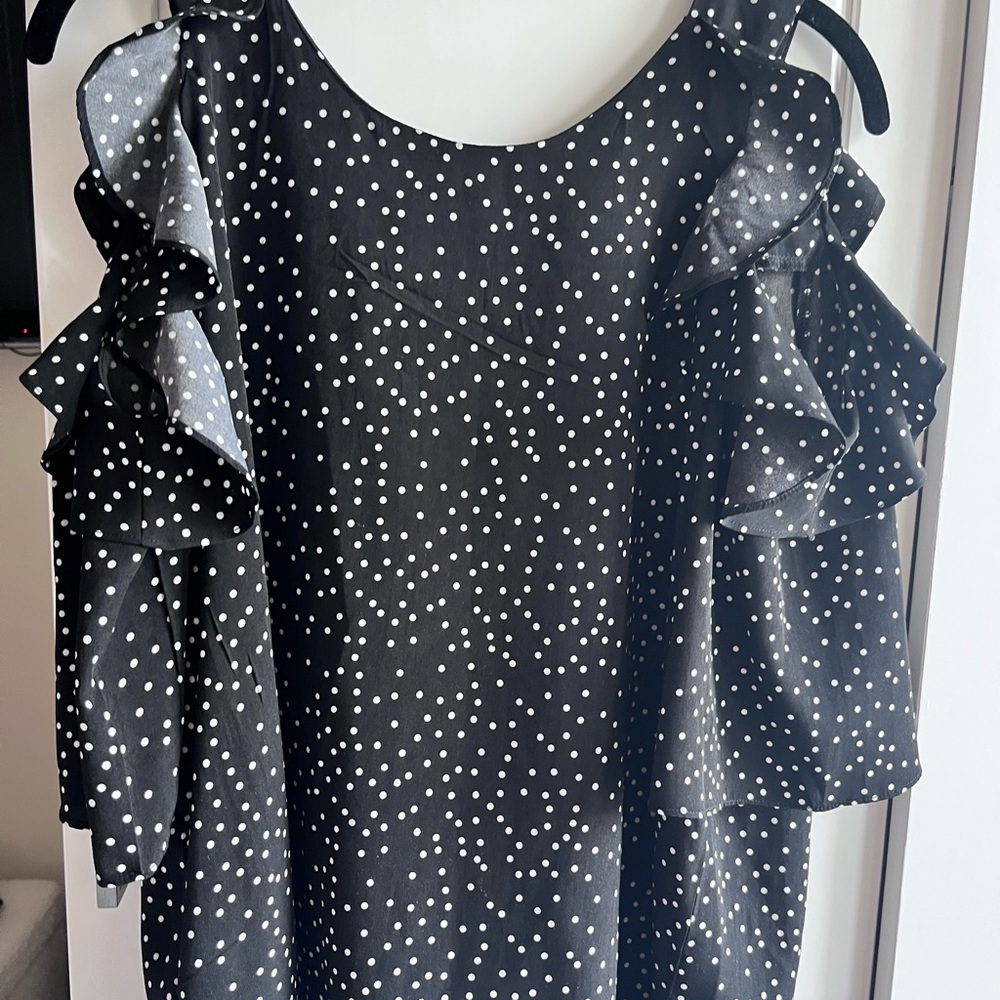 Very J Black and White Polka Dot Blouse